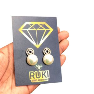 White Huge Pearl Earrings with Diamonds